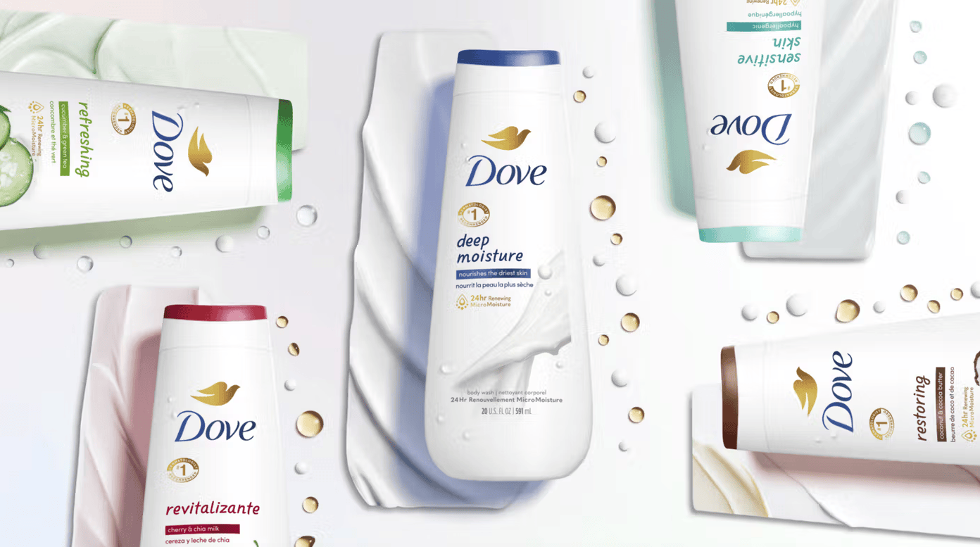 Dove bottles on a white background